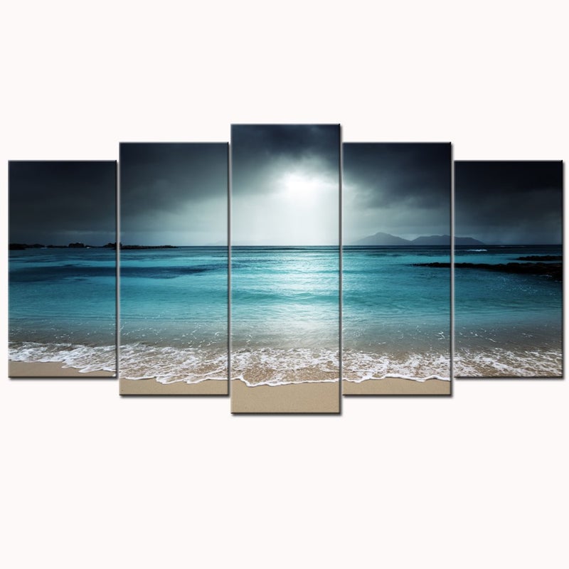 LevvArts - Beach Canvas Painting Peaceful Relaxed Sea Picture Canvas Print Art with Frame Modern Living Room Decor Seascape Beach Wall Art Easy Hanging - Image 1